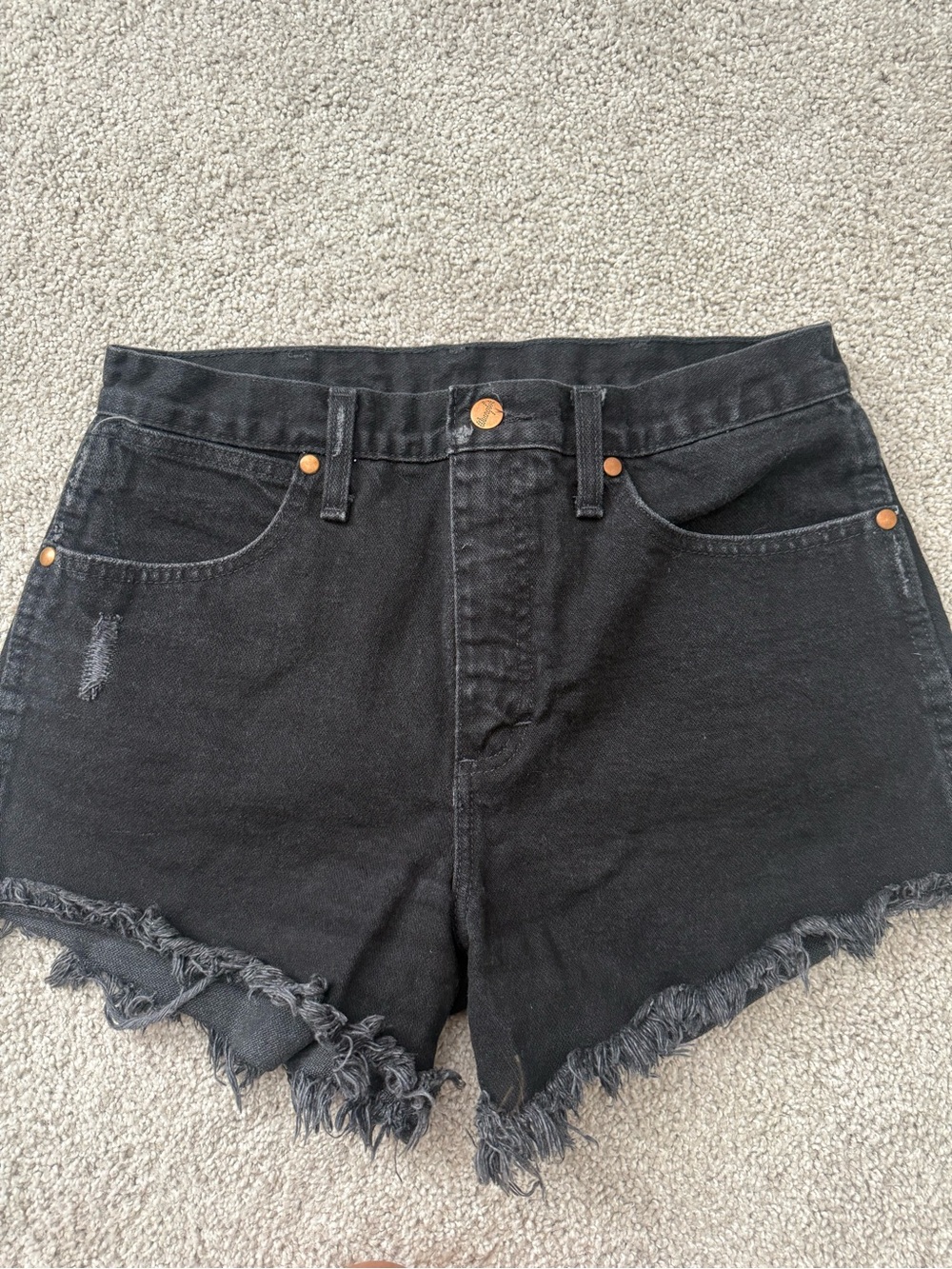 Wrangler Black Distressed Frayed Hem Denim Shorts